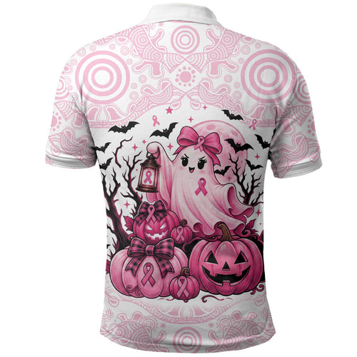 Aboriginal Pink Ghost Pumpkin Polo Shirt Aboriginal Halloween Wear Pink