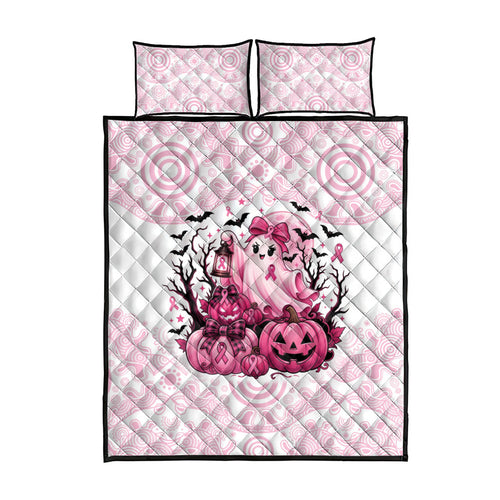 Aboriginal Pink Ghost Pumpkin Quilt Bed Set Aboriginal Halloween Wear Pink