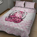 Aboriginal Pink Ghost Pumpkin Quilt Bed Set Aboriginal Halloween Wear Pink