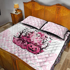 Aboriginal Pink Ghost Pumpkin Quilt Bed Set Aboriginal Halloween Wear Pink