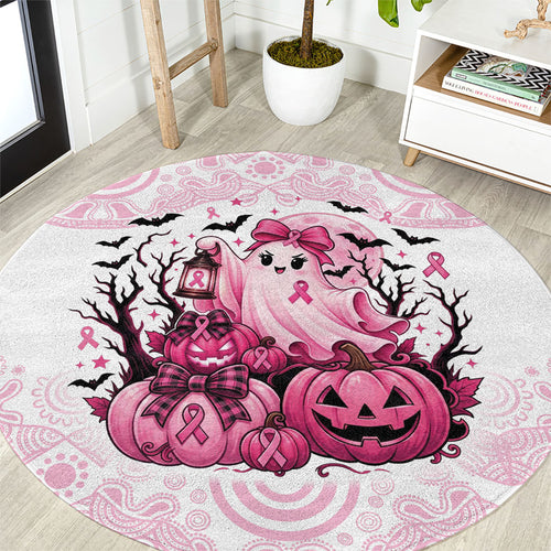 Aboriginal Pink Ghost Pumpkin Round Carpet Aboriginal Halloween Wear Pink