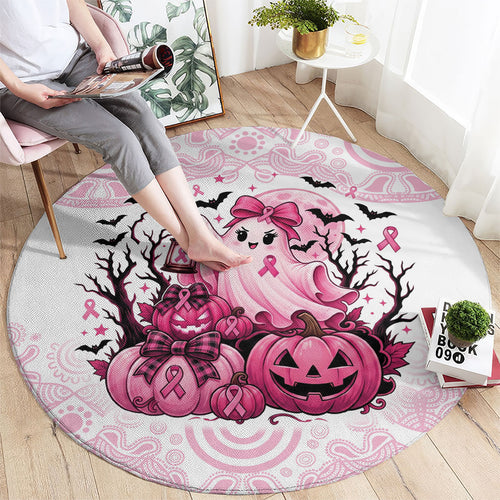 Aboriginal Pink Ghost Pumpkin Round Carpet Aboriginal Halloween Wear Pink
