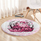 Aboriginal Pink Ghost Pumpkin Round Carpet Aboriginal Halloween Wear Pink