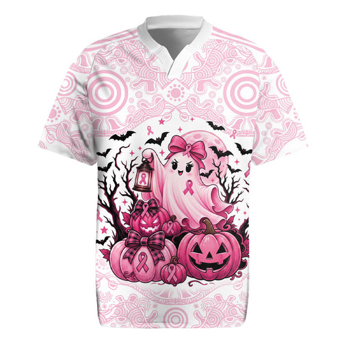Aboriginal Pink Ghost Pumpkin Rugby Jersey Aboriginal Halloween Wear Pink
