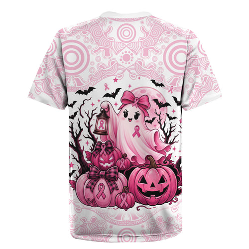 Aboriginal Pink Ghost Pumpkin Rugby Jersey Aboriginal Halloween Wear Pink