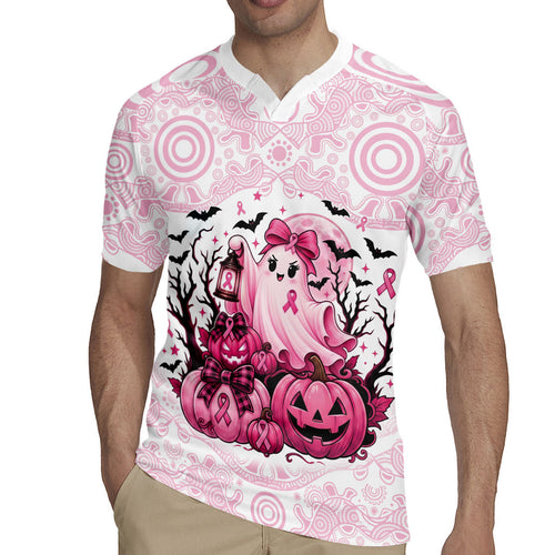 Aboriginal Pink Ghost Pumpkin Rugby Jersey Aboriginal Halloween Wear Pink