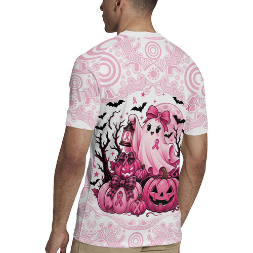Aboriginal Pink Ghost Pumpkin Rugby Jersey Aboriginal Halloween Wear Pink