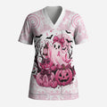 Aboriginal Pink Ghost Pumpkin Scrub Top Aboriginal Halloween Wear Pink
