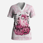 Aboriginal Pink Ghost Pumpkin Scrub Top Aboriginal Halloween Wear Pink