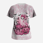 Aboriginal Pink Ghost Pumpkin Scrub Top Aboriginal Halloween Wear Pink
