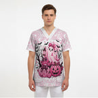 Aboriginal Pink Ghost Pumpkin Scrub Top Aboriginal Halloween Wear Pink