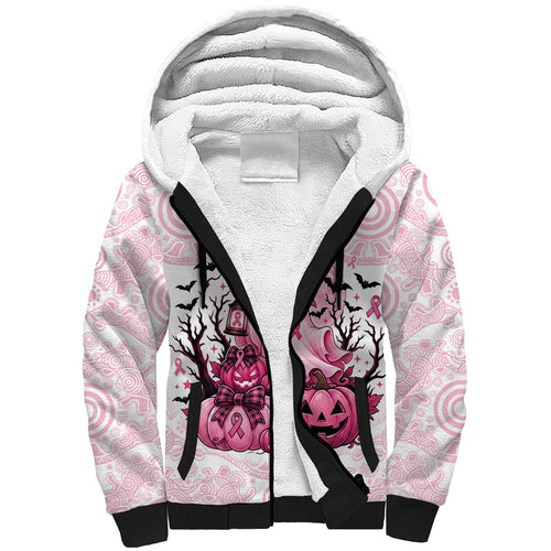 Aboriginal Pink Ghost Pumpkin Sherpa Hoodie Aboriginal Halloween Wear Pink