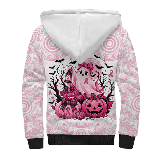 Aboriginal Pink Ghost Pumpkin Sherpa Hoodie Aboriginal Halloween Wear Pink