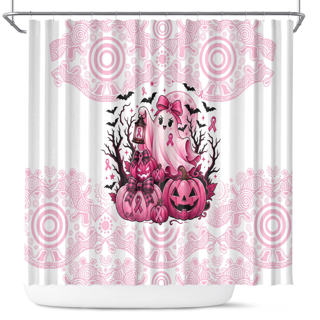 Aboriginal Pink Ghost Pumpkin Shower Curtain Aboriginal Halloween Wear Pink