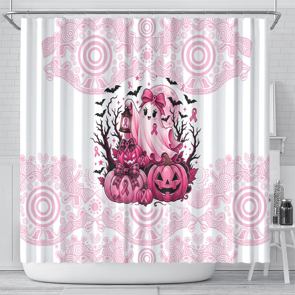 Aboriginal Pink Ghost Pumpkin Shower Curtain Aboriginal Halloween Wear Pink