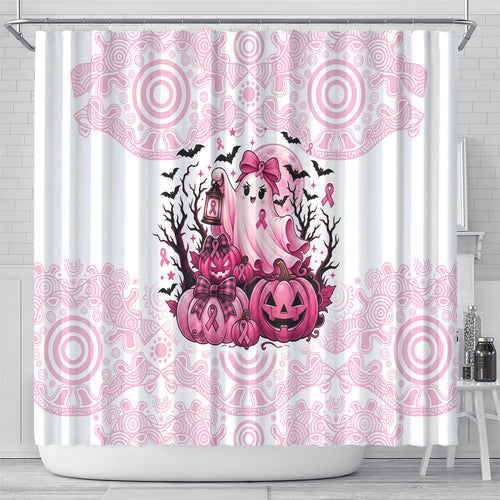 Aboriginal Pink Ghost Pumpkin Shower Curtain Aboriginal Halloween Wear Pink