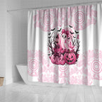 Aboriginal Pink Ghost Pumpkin Shower Curtain Aboriginal Halloween Wear Pink