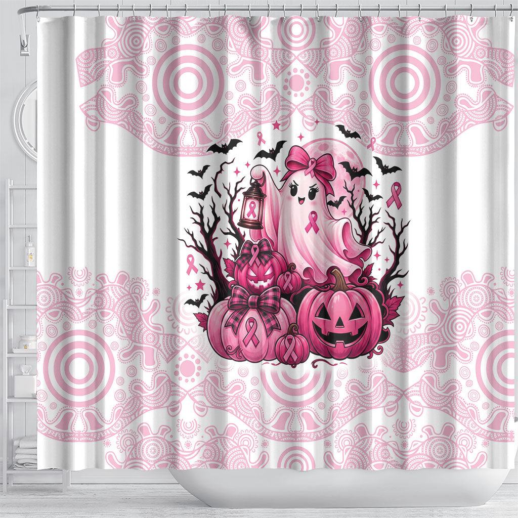 Aboriginal Pink Ghost Pumpkin Shower Curtain Aboriginal Halloween Wear Pink