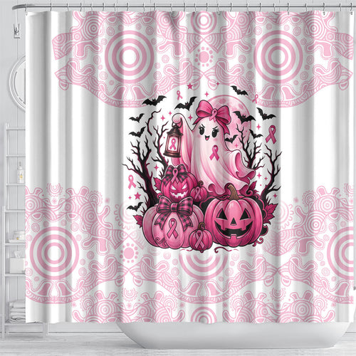 Aboriginal Pink Ghost Pumpkin Shower Curtain Aboriginal Halloween Wear Pink