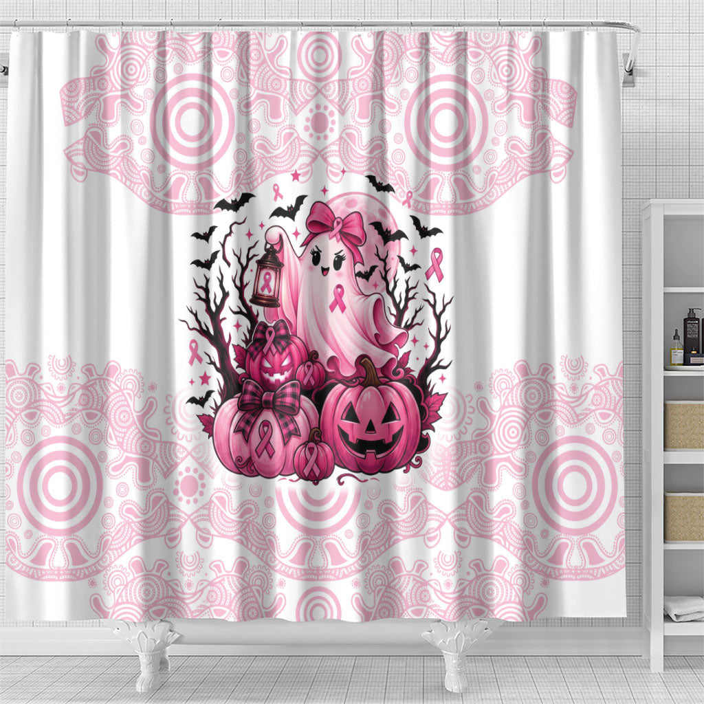 Aboriginal Pink Ghost Pumpkin Shower Curtain Aboriginal Halloween Wear Pink