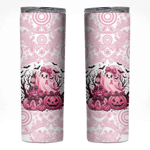 Aboriginal Pink Ghost Pumpkin Skinny Tumbler Aboriginal Halloween Wear Pink