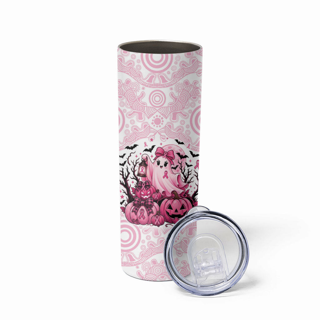 Aboriginal Pink Ghost Pumpkin Skinny Tumbler Aboriginal Halloween Wear Pink
