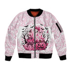 Aboriginal Pink Ghost Pumpkin Sleeve Zip Bomber Jacket Aboriginal Halloween Wear Pink