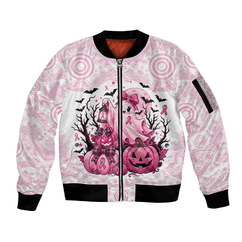 Aboriginal Pink Ghost Pumpkin Sleeve Zip Bomber Jacket Aboriginal Halloween Wear Pink
