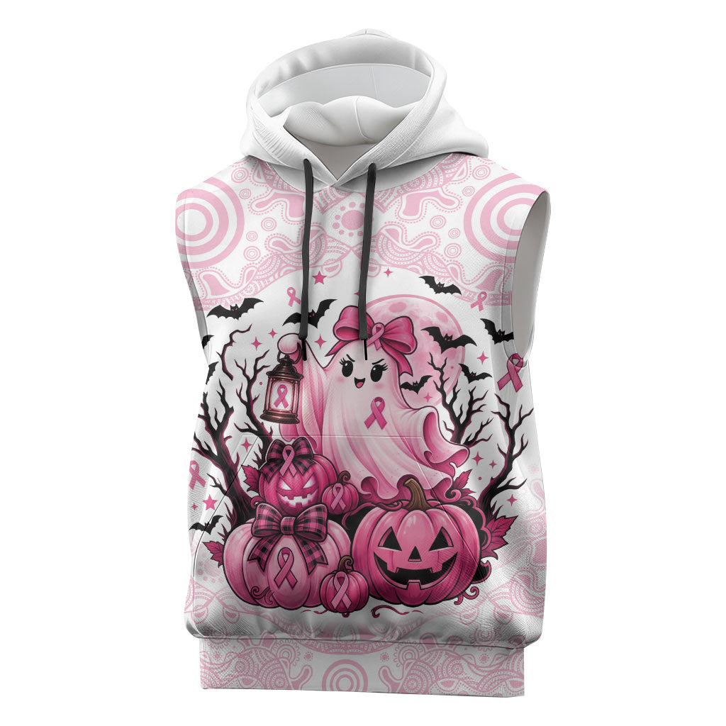 Aboriginal Pink Ghost Pumpkin Sleeveless Hoodie Aboriginal Halloween Wear Pink