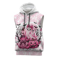 Aboriginal Pink Ghost Pumpkin Sleeveless Hoodie Aboriginal Halloween Wear Pink
