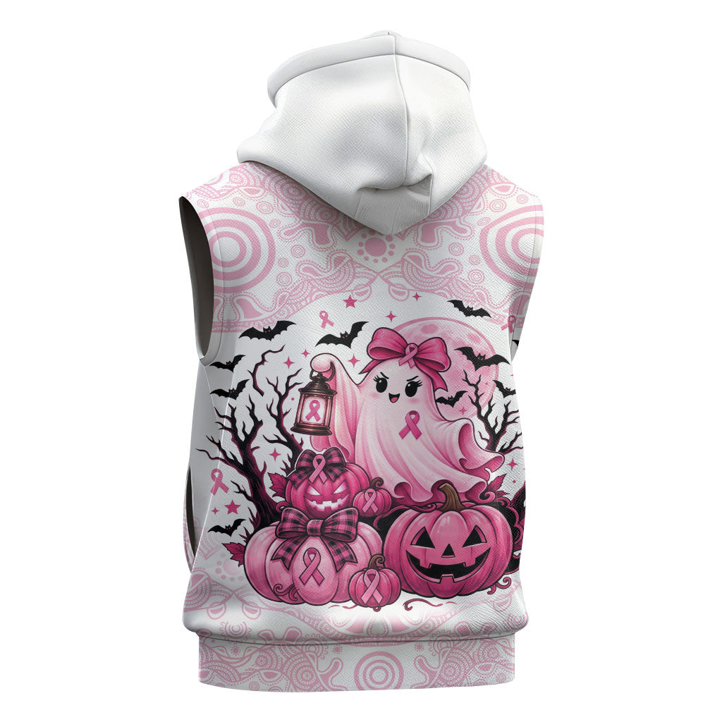 Aboriginal Pink Ghost Pumpkin Sleeveless Hoodie Aboriginal Halloween Wear Pink