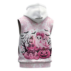 Aboriginal Pink Ghost Pumpkin Sleeveless Hoodie Aboriginal Halloween Wear Pink