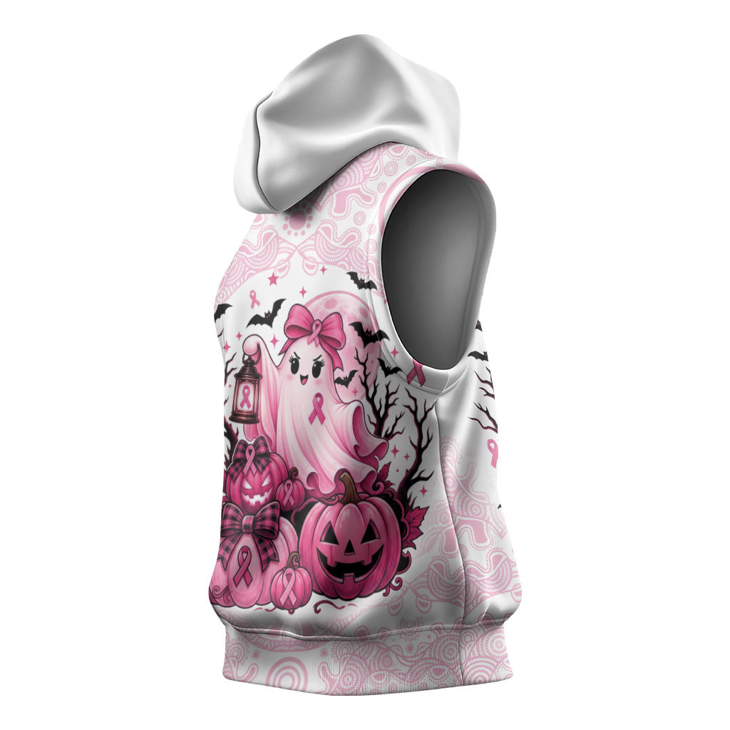 Aboriginal Pink Ghost Pumpkin Sleeveless Hoodie Aboriginal Halloween Wear Pink