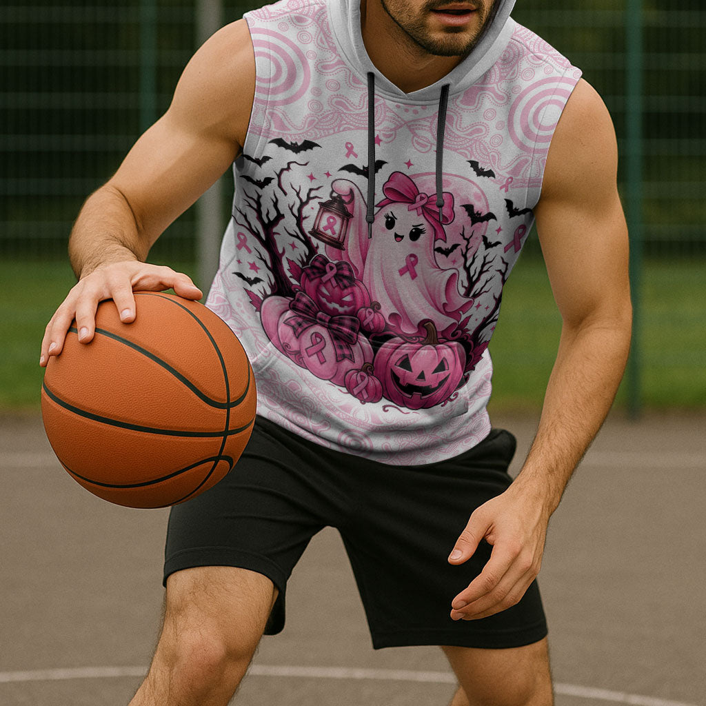Aboriginal Pink Ghost Pumpkin Sleeveless Hoodie Aboriginal Halloween Wear Pink