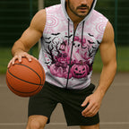 Aboriginal Pink Ghost Pumpkin Sleeveless Zip Hoodie Aboriginal Halloween Wear Pink