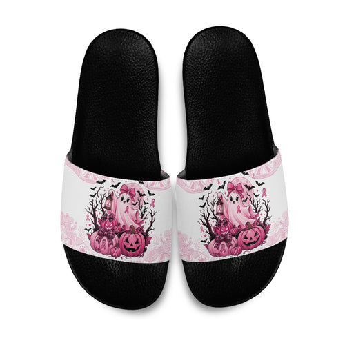 Aboriginal Pink Ghost Pumpkin Slide Sandals Aboriginal Halloween Wear Pink