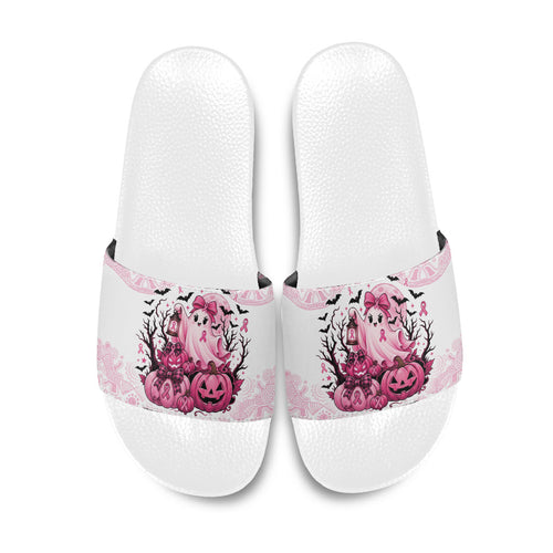 Aboriginal Pink Ghost Pumpkin Slide Sandals Aboriginal Halloween Wear Pink