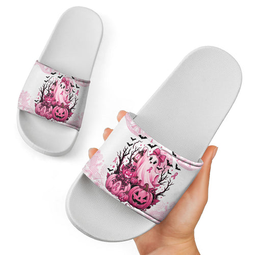 Aboriginal Pink Ghost Pumpkin Slide Sandals Aboriginal Halloween Wear Pink