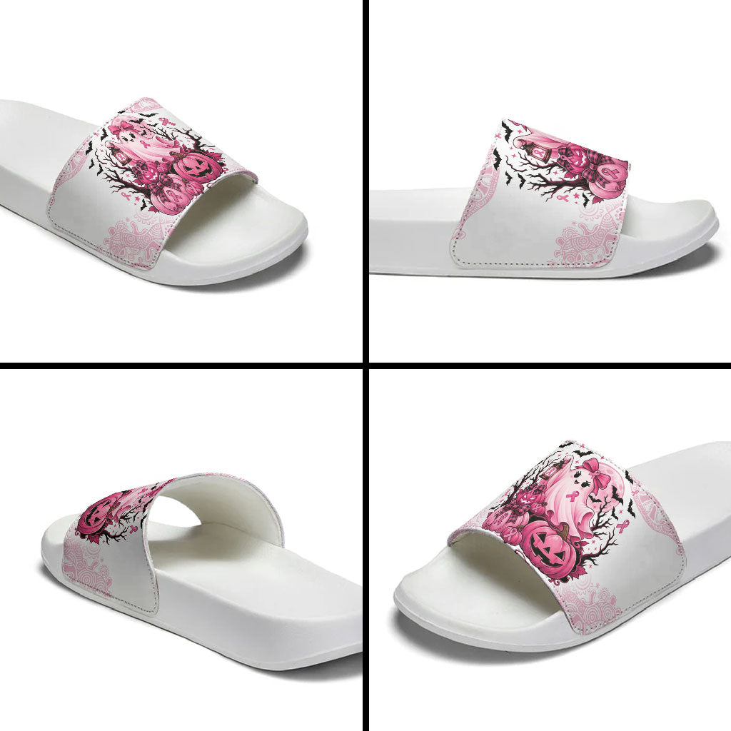 Aboriginal Pink Ghost Pumpkin Slide Sandals Aboriginal Halloween Wear Pink