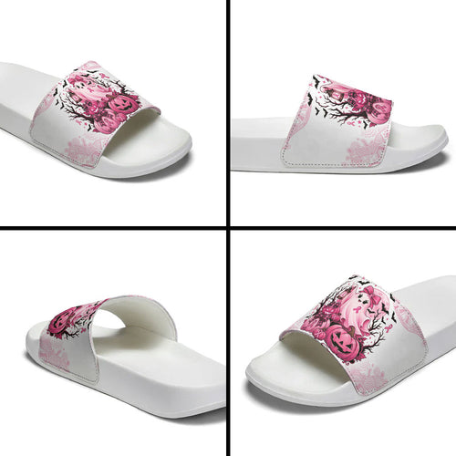 Aboriginal Pink Ghost Pumpkin Slide Sandals Aboriginal Halloween Wear Pink