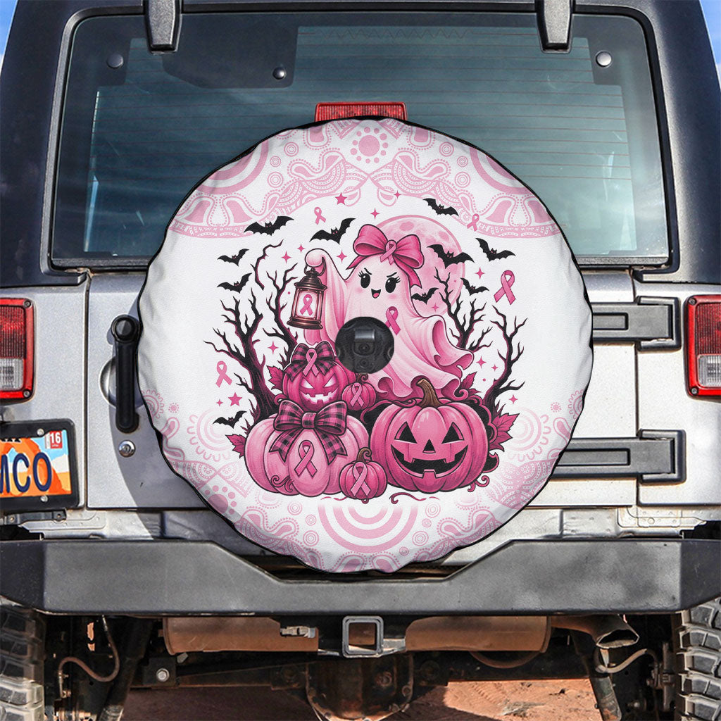 Aboriginal Pink Ghost Pumpkin Spare Tire Cover Aboriginal Halloween Wear Pink
