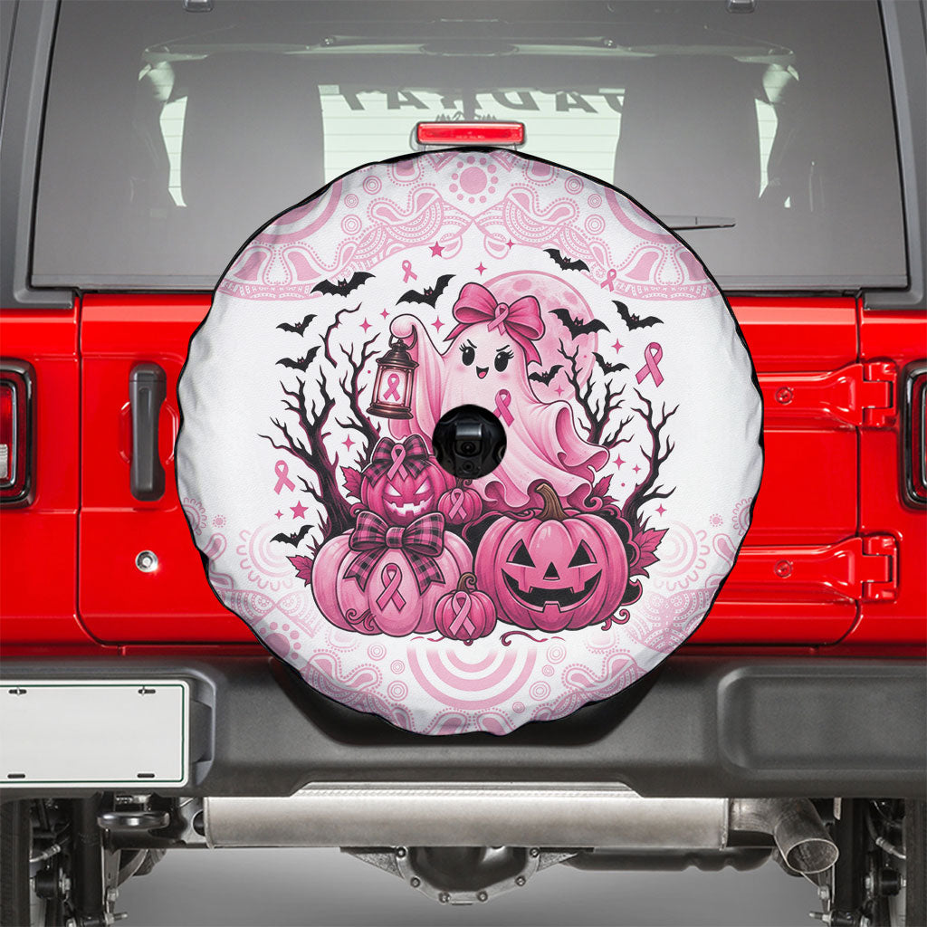 Aboriginal Pink Ghost Pumpkin Spare Tire Cover Aboriginal Halloween Wear Pink