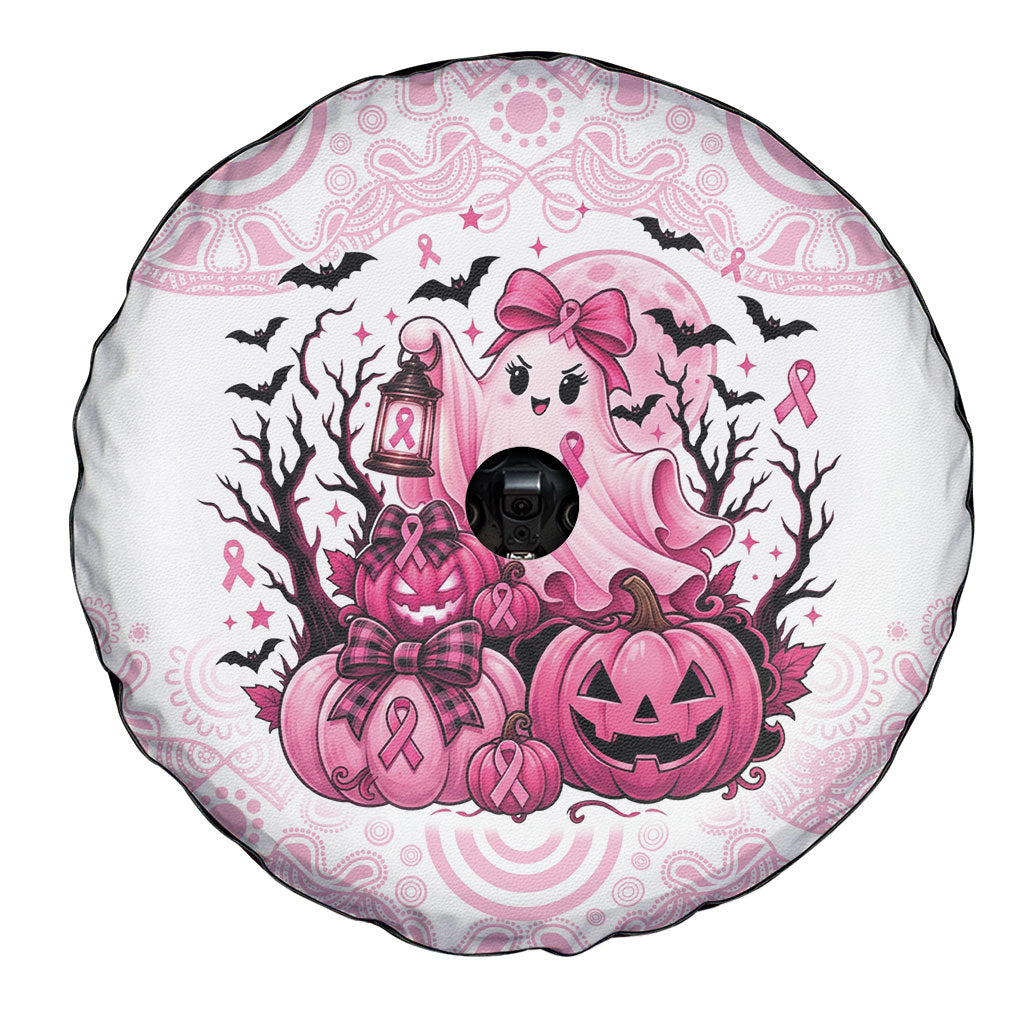 Aboriginal Pink Ghost Pumpkin Spare Tire Cover Aboriginal Halloween Wear Pink