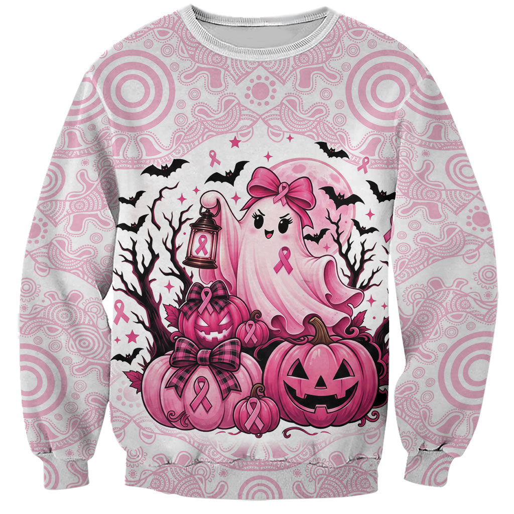Aboriginal Pink Ghost Pumpkin Sweatshirt Aboriginal Halloween Wear Pink