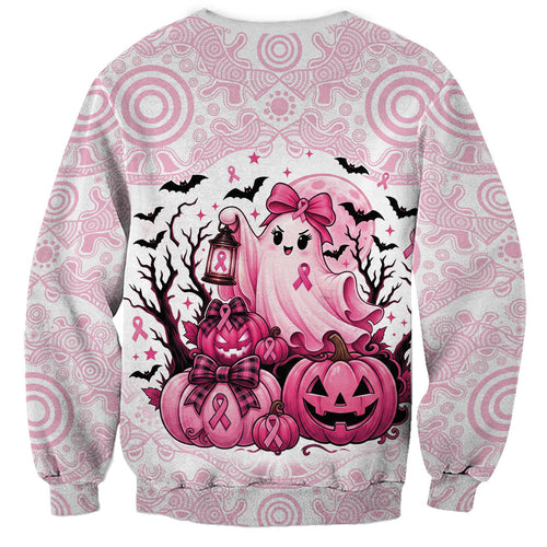 Aboriginal Pink Ghost Pumpkin Sweatshirt Aboriginal Halloween Wear Pink