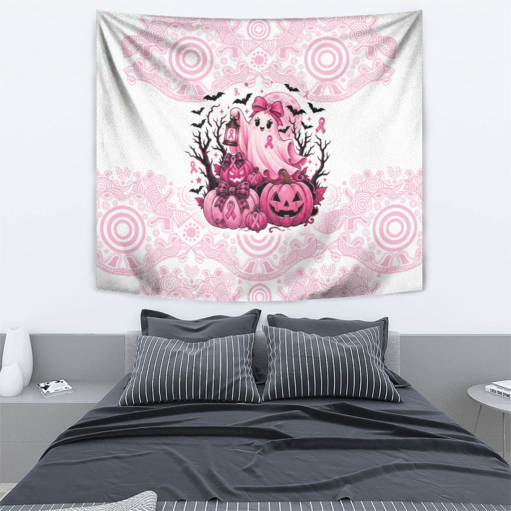 Aboriginal Pink Ghost Pumpkin Tapestry Aboriginal Halloween Wear Pink