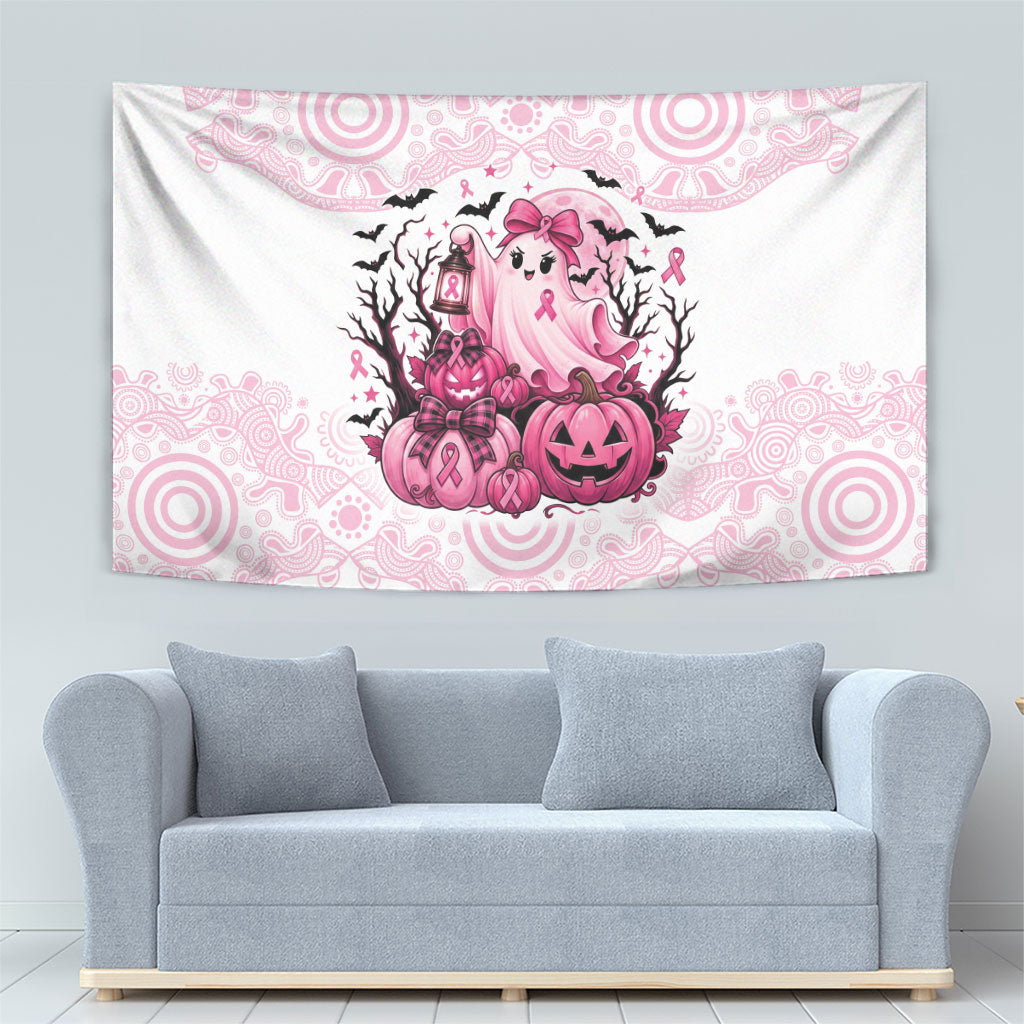 Aboriginal Pink Ghost Pumpkin Tapestry Aboriginal Halloween Wear Pink