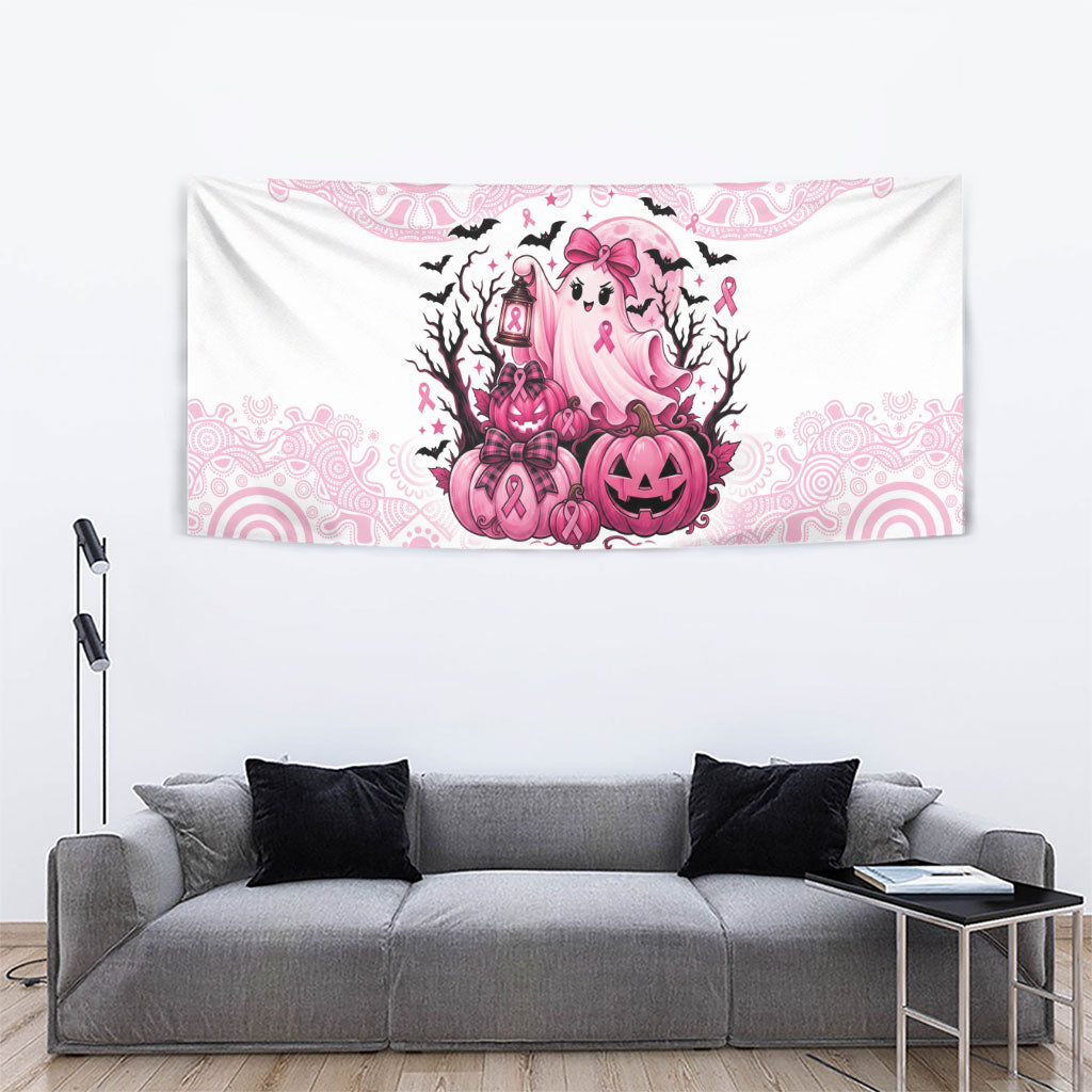 Aboriginal Pink Ghost Pumpkin Tapestry Aboriginal Halloween Wear Pink
