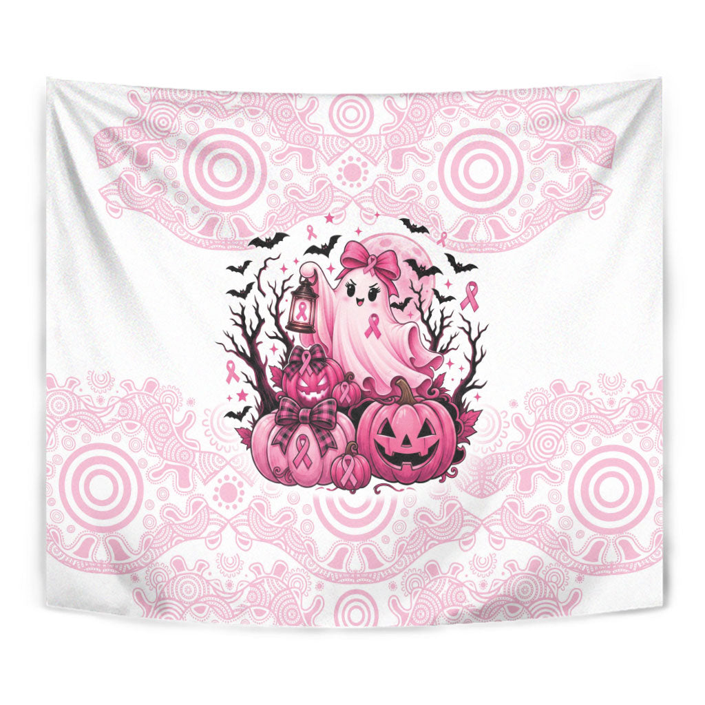 Aboriginal Pink Ghost Pumpkin Tapestry Aboriginal Halloween Wear Pink