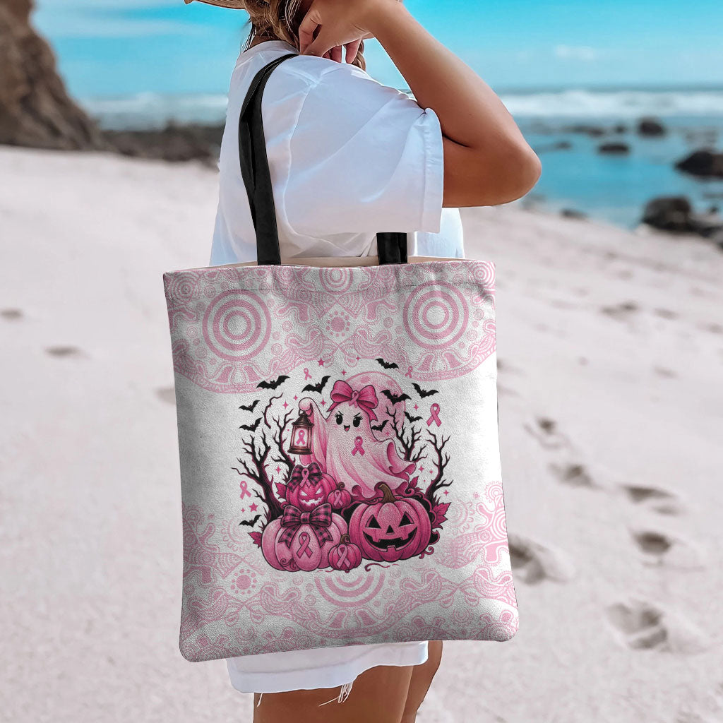 Aboriginal Pink Ghost Pumpkin Tote Bag Aboriginal Halloween Wear Pink